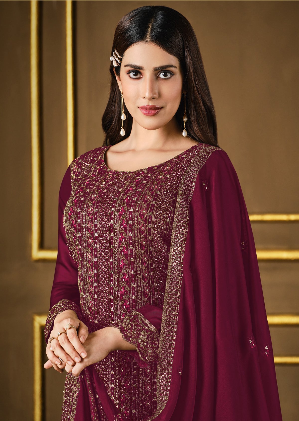 Purple Color Silk Heavy Embroidery Straight Salwar Suit - Joshindia