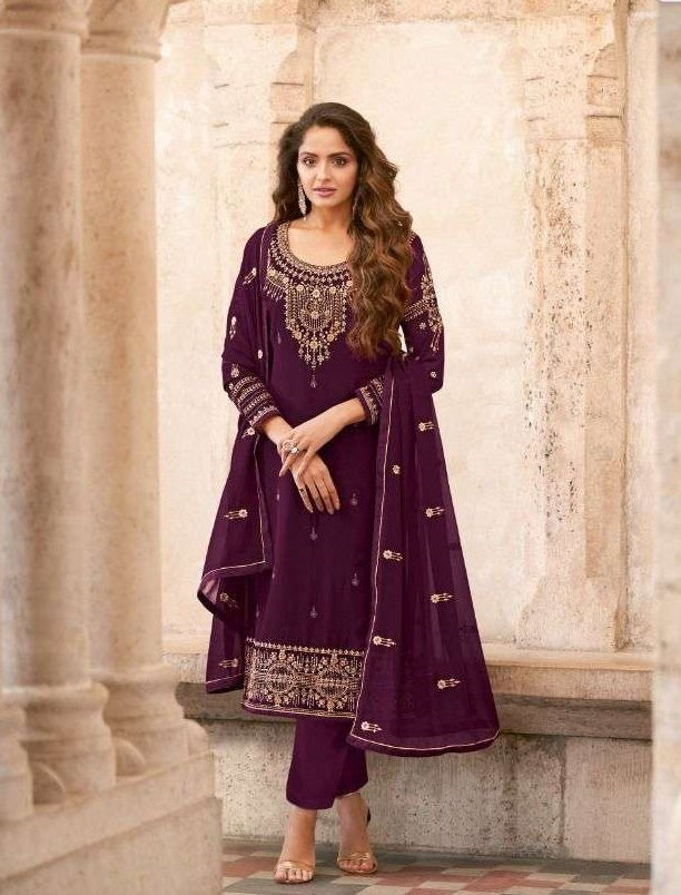 Purple Color Georgette With Embroidery Work Salwar Suit - Joshindia