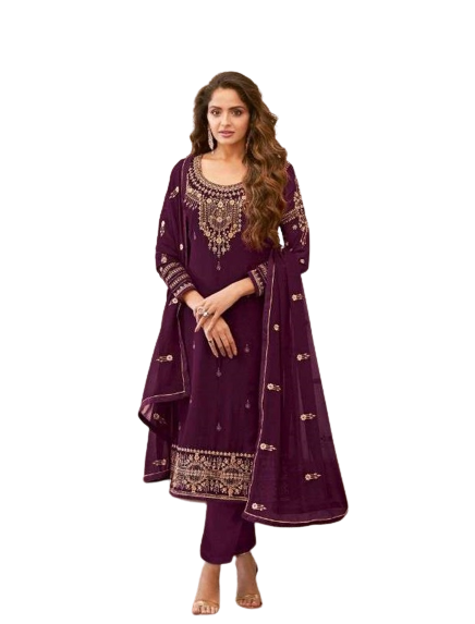 Purple Color Georgette With Embroidery Work Salwar Suit - Joshindia