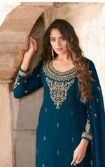 Sea Blue Color Georgette With Embroidery Work Salwar Suit - Joshindia