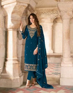 Sea Blue Color Georgette With Embroidery Work Salwar Suit - Joshindia