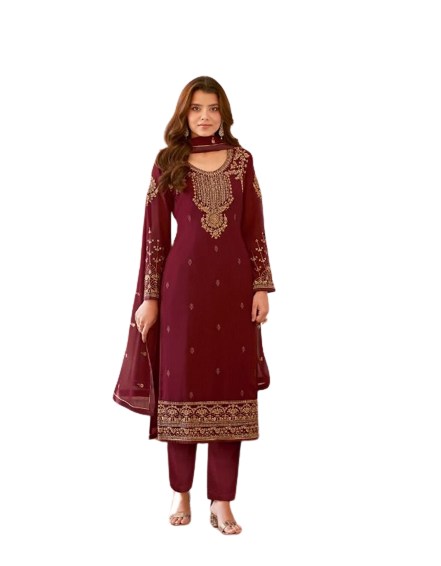 Maroon Color Georgette With Embroidery Work Salwar Suit - Joshindia