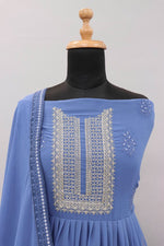Blue Color faux Georgette With Embroidery Long Anarkali Suit - Joshindia