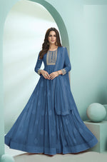 Blue Color faux Georgette With Embroidery Long Anarkali Suit - Joshindia