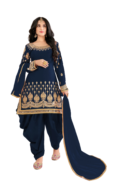 Blue Color faux Georgette With Mirror Work Patiyala Salwar Suit - Joshindia