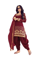 Maroon Color faux Georgette With Mirror Work Patiyala Salwar Suit - Joshindia