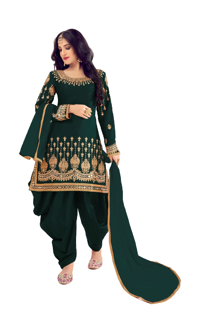 Green Color faux Georgette With Mirror Work Patiyala Salwar Suit - Joshindia