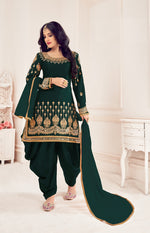 Green Color faux Georgette With Mirror Work Patiyala Salwar Suit - Joshindia