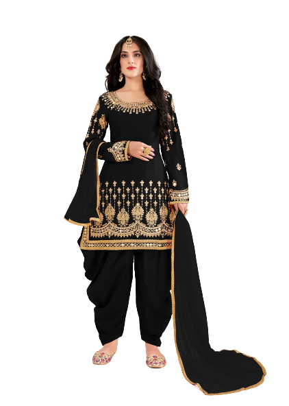 Black Color faux Georgette With Mirror Work Patiyala Salwar Suit - Joshindia