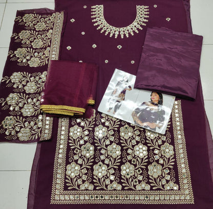 Purple faux Georgette Patiyala Salwar Suit