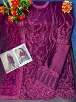 Purple Color Women Soft Net Embroidery Work Straight Salwar Suit For Woman - Joshindia