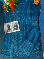 Sea Blue Color Women Soft Net Embroidery Work Straight Salwar Suit For Woman - Joshindia