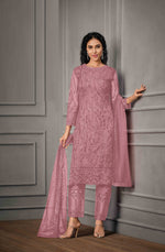 Pink Color Women Soft Net Embroidery Work Straight Salwar Suit For Woman - Joshindia