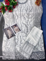 White Color Women Soft Net Embroidery Work Straight Salwar Suit For Woman - Joshindia