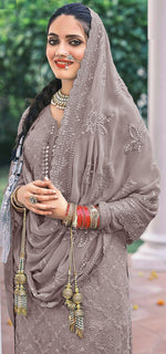 Grey color Faux Georgette Foil Work Heavy Sharara Suit - Joshindia