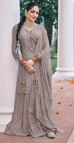 Grey color Faux Georgette Foil Work Heavy Sharara Suit - Joshindia