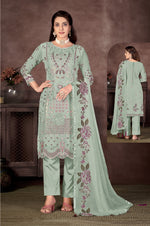 Pista Color Faux Georgette Straight Salwar suit For Woman - Joshindia