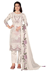 White Color Faux Georgette Straight Salwar suit For Woman - Joshindia