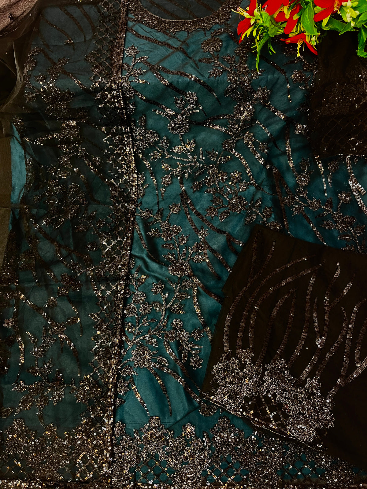 Sea Blue color Women Soft Net Embroidery Work Straight Salwar Suit - Joshindia