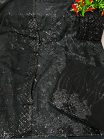 Black color Women Soft Net Embroidery Work Straight Salwar Suit - Joshindia