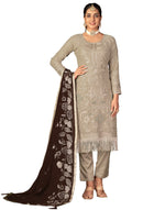 Beige Color Faux Georgette Soft Emboidery Work Straghit Suit - Joshindia