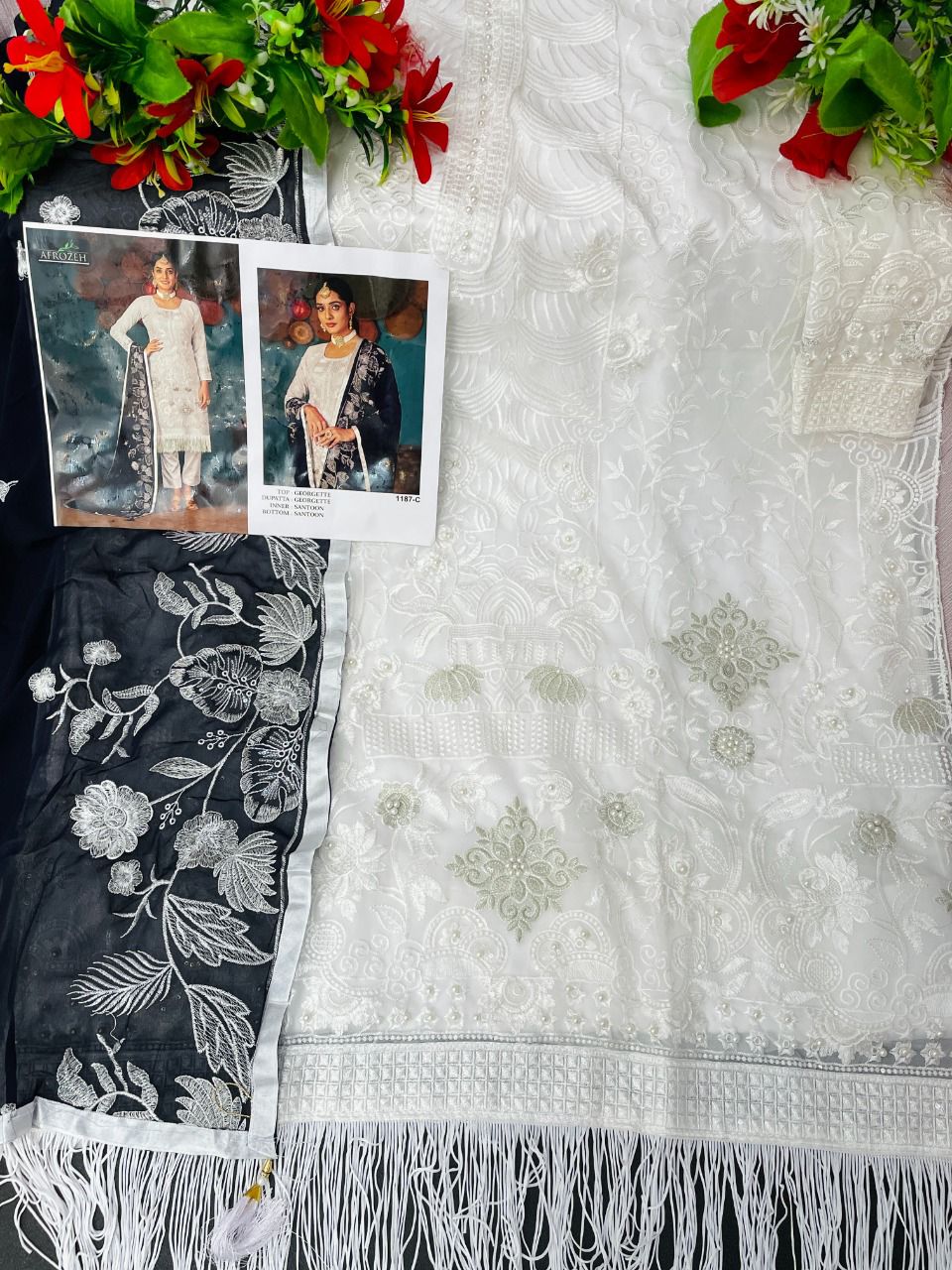 White Color Faux Georgette Soft Emboidery Work Straghit Suit - Joshindia