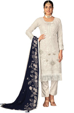 White Color Faux Georgette Soft Emboidery Work Straghit Suit - Joshindia