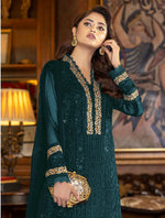 Sea Blue Color Faux Georgette With Sequence Work Straight Salwar Suit - Joshindia