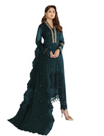 Sea Blue Color Faux Georgette With Sequence Work Straight Salwar Suit - Joshindia
