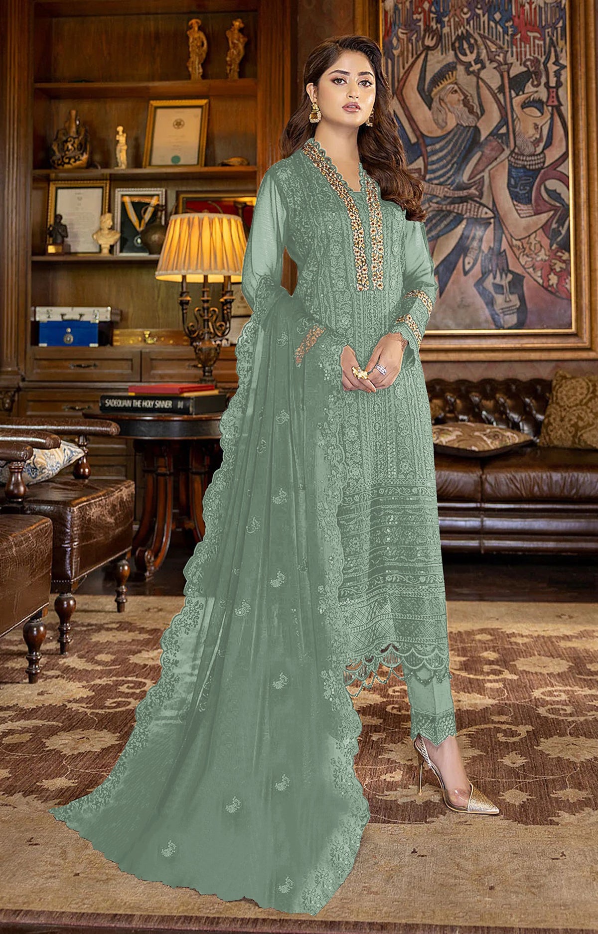 Pista Color Faux Georgette With Sequence Work Straight Salwar Suit - Joshindia