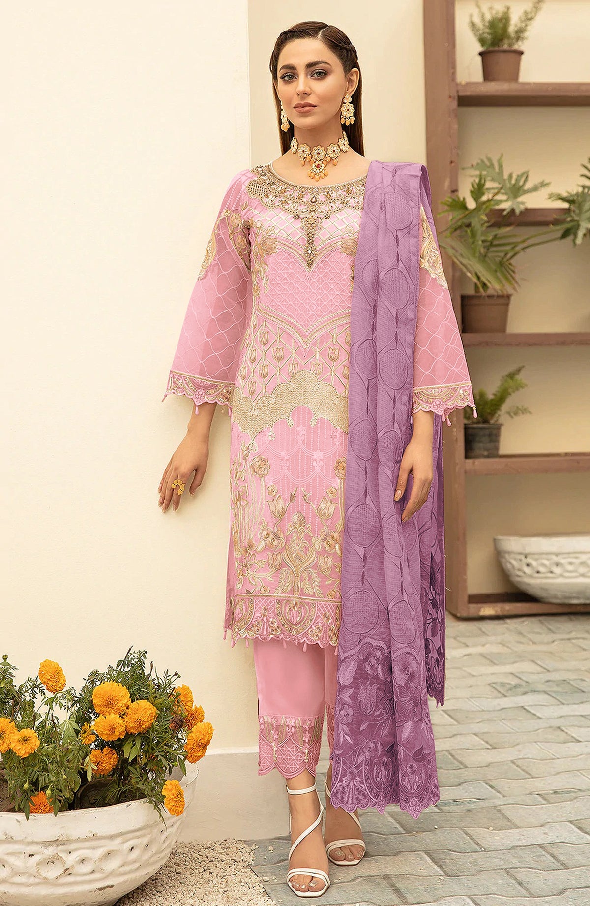 Pink Color Georgette With Soft Embroidery Work Straghit Suit - Joshindia