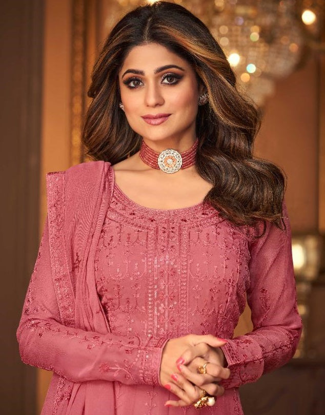 Pink Color Faux Georgette Long Anarkali Salwar Suit - Joshindia