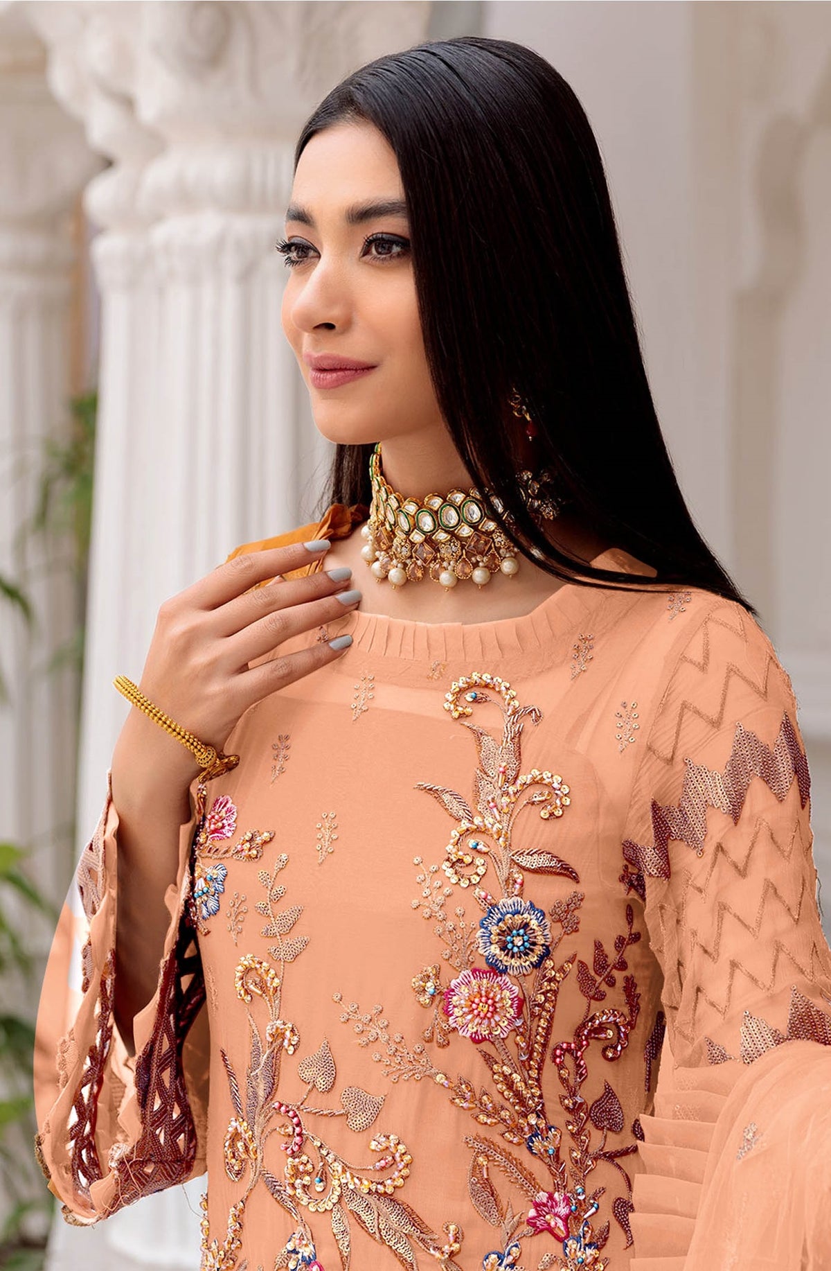 Orange Color Faux Georgette With Sequence Embroidery Work Straight Salwar Suit - Joshindia