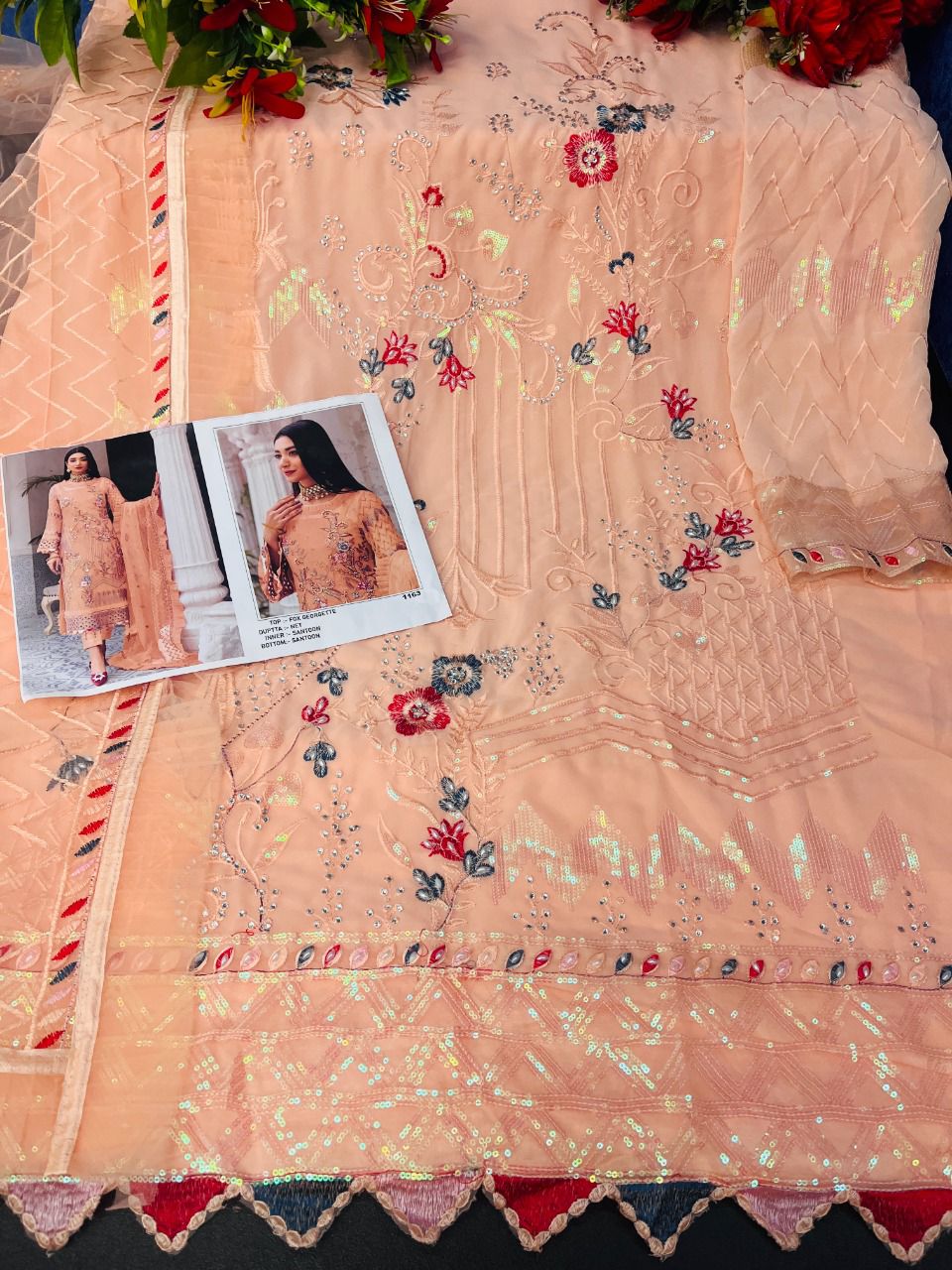 Orange Color Faux Georgette With Sequence Embroidery Work Straight Salwar Suit - Joshindia