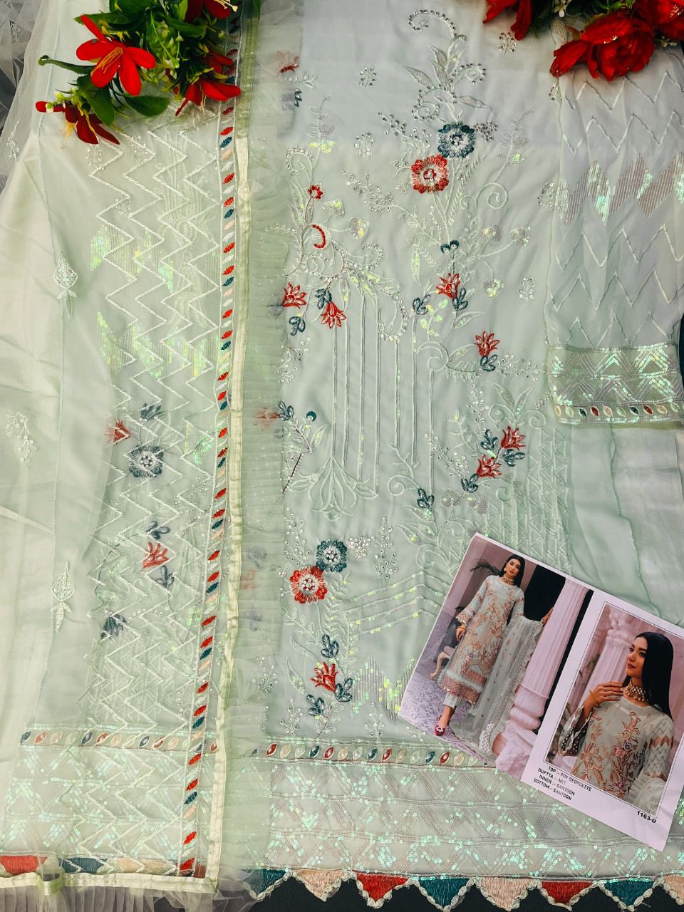 Pista Color Faux Georgette With Sequence Embroidery Work Straight Salwar Suit - Joshindia
