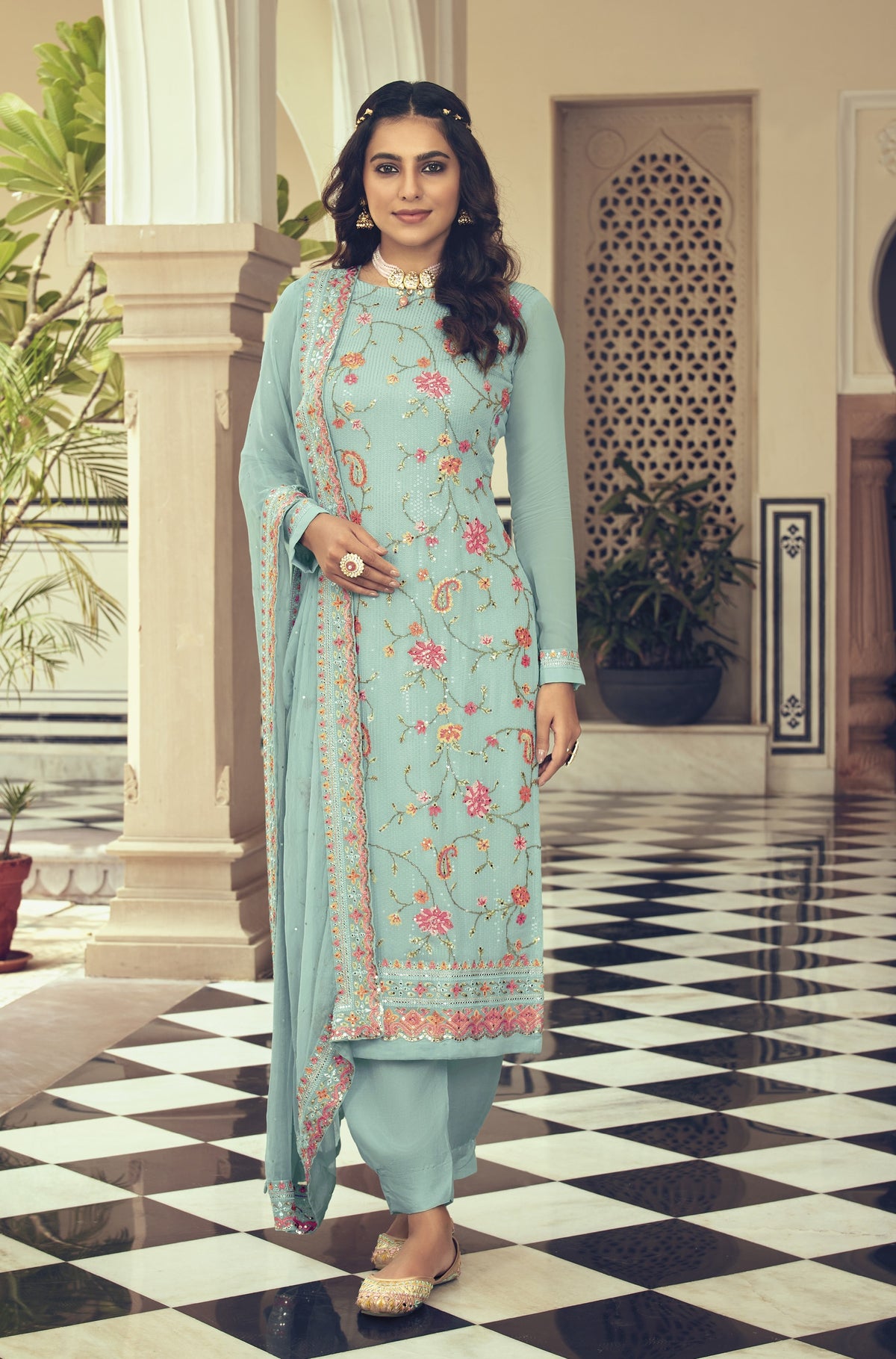 Pista Color Faux Georgette With Heavy Sequence work Straight Salwar Suit - Joshindia
