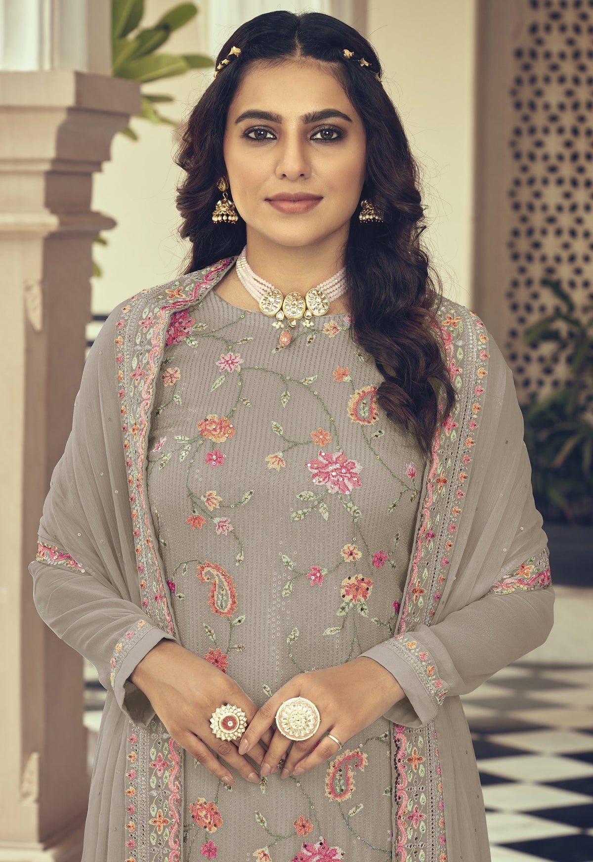 Beige Color Faux Georgette With Heavy Sequence work Straight Salwar Suit - Joshindia
