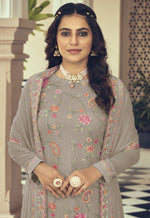 Beige Color Faux Georgette With Heavy Sequence work Straight Salwar Suit - Joshindia