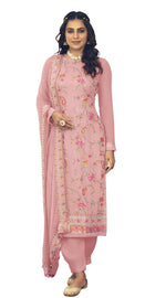 Pink Color Faux Georgette With Heavy Sequence work Straight Salwar Suit - Joshindia