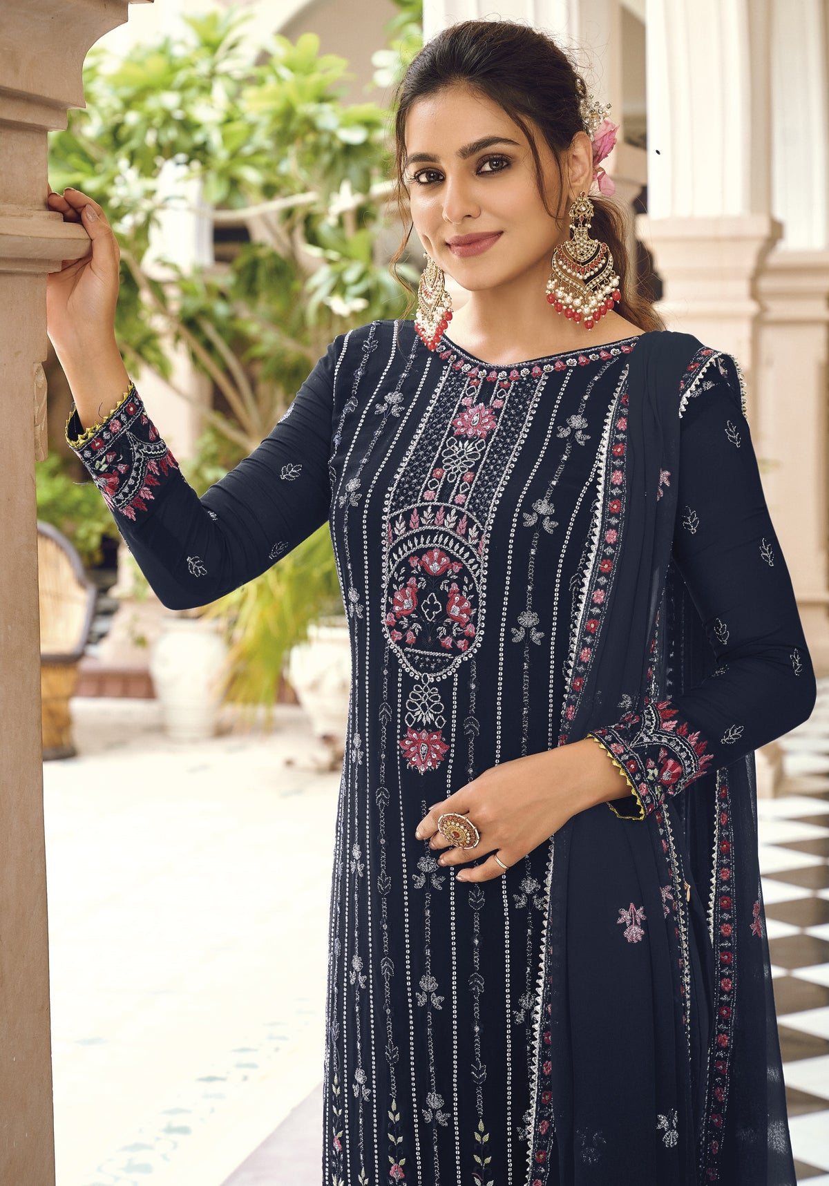 Blue Color Faux Georgette With Embroidery Work Salwar Suit - Joshindia