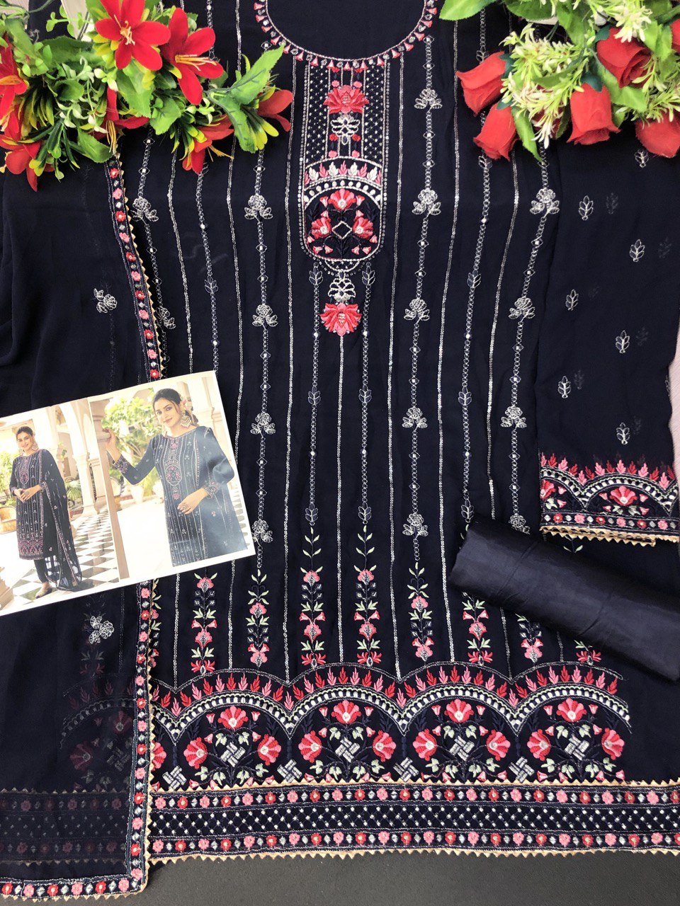Blue Color Faux Georgette With Embroidery Work Salwar Suit - Joshindia