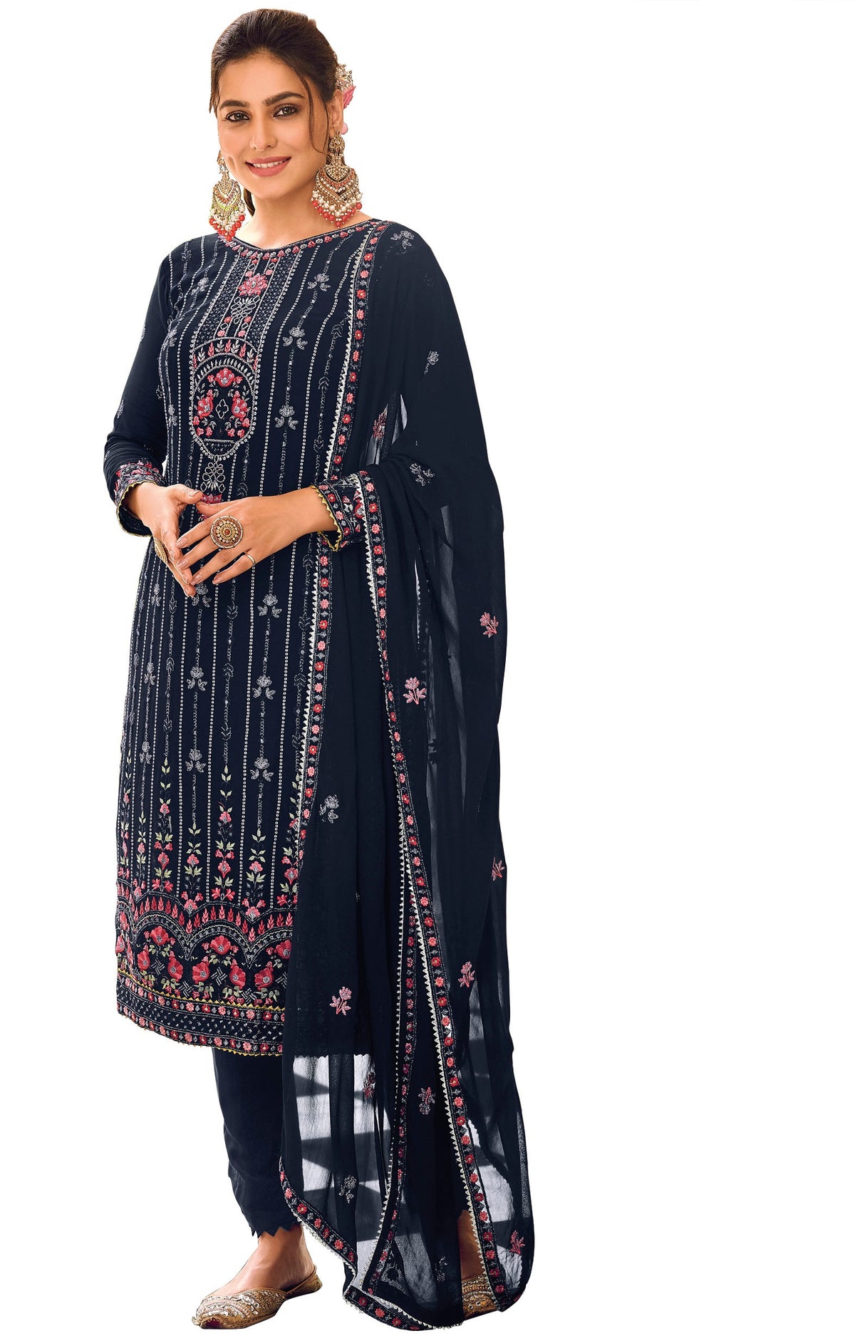 Blue Color Faux Georgette With Embroidery Work Salwar Suit - Joshindia