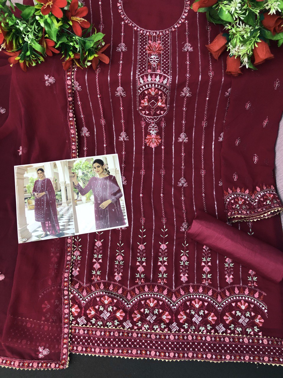 Pink Color Faux Georgette With Embroidery Work Salwar Suit - Joshindia