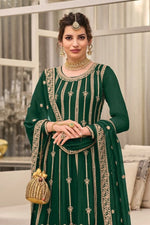 Green Color Georgette With HeavyEmbroidery Work Straghit Sharara Suit - Joshindia