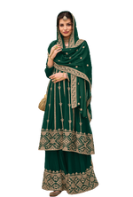 Green Color Georgette With HeavyEmbroidery Work Straghit Sharara Suit - Joshindia