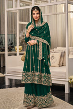 Green Color Georgette With HeavyEmbroidery Work Straghit Sharara Suit - Joshindia