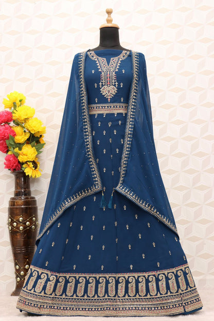 Blue color Faux Georgette With Embroidery Work Long Anarkali Salwar Suit