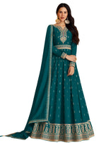 Sea Blue color Faux Georgette With Embroidery Work Long Anarkali Salwar Suit - Joshindia