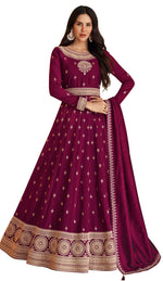 Purple Color Faux Georgette With Embroidery Work Gown Anarkali Suit - Joshindia