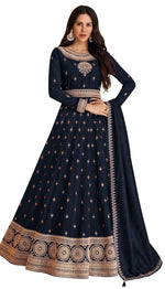 Blue Color Faux Georgette With Embroidery Work Gown Anarkali Suit - Joshindia